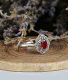 2.5ct Oval Cut Red Garnet Engagement Ring 14k White Gold Finish Vintage Filigree