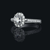 2ct Oval Cut Diamond Halo Engagement Ring 14k WhiteGold Finish with Round Accent