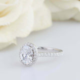 2ct Oval Diamond Engagement Ring Halo Solitaire with Accents 14k White Gold Over