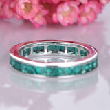 2ct Princess Cut Green Emerald Channel Set Full Eternity Band 14k WhiteGold Over