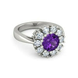 3Ct Round Cut Purple Amethyst Diamond Halo Engagement Ring 14K White Gold Finish