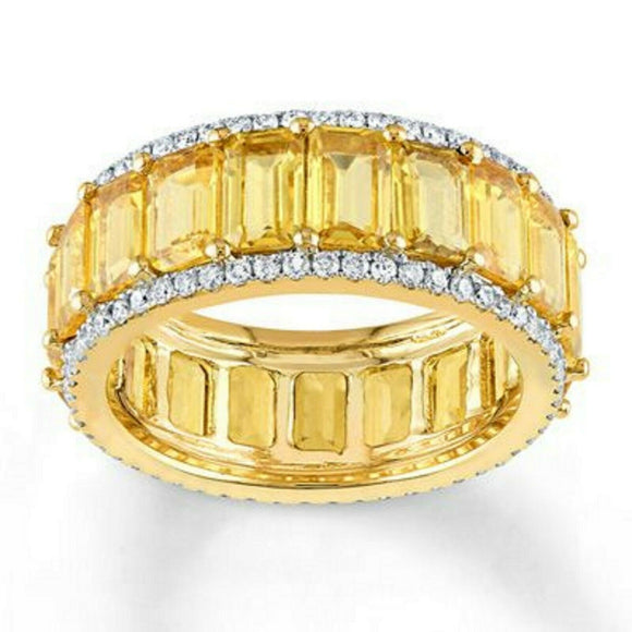 2ct Emerald Cut Yellow Sapphire Eternity Wedding Band Ring 14k YellowGold Finish