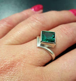 1ct Engagement Ring Princess Green Emerald Solitaire Curved 14k White Gold Over