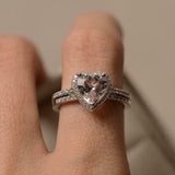 2ct Engagement Ring Heart Cut Peach Morganite Halo Bridal Set 14k WhiteGold Over