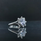 5Ct Round Cut Diamond Floral Lotus Solitaire Engagement Ring 14K White Gold Over