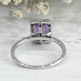 3Ct Emerald Cut Amethyst Diamond Accent Halo Engagement Ring 14K White Gold Over