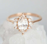 1.5ct Marquise Cut Diamond Engagement Ring 14k RoseGold Over Petite Round Accent