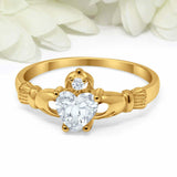 1.1ct Heart Cut Diamond Engagement Ring Claddagh Irish 14k Yellow Gold Finish