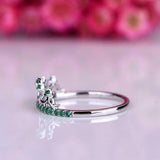 0.26ct Round Cut Green Emerald Engagement Ring Crown Tiara 14k White Gold Finish