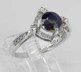 1.5ct Round Cut Blue Sapphire Halo Compass Engagement Ring 14k White Gold Finish