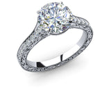 1.9ct Round Cut Diamond Milgrain Vintage Engagement Ring 14k White Gold Finish