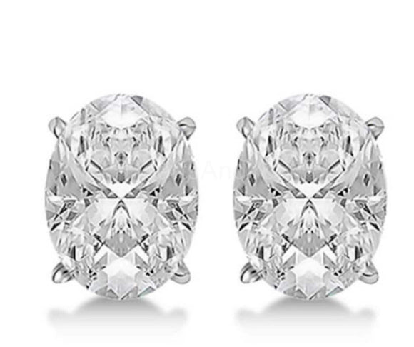 2ct Oval Cut Simulated Diamond Solitaire Stud Earrings 14k White Gold Plated