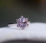 1ct Engagement Ring Round Cut Pink Sapphire Floral Solitaire 14k White Gold Over