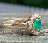 3ct Engagement Ring Oval Cut Emerald Vintage Inspired Halo 14k YellowGold Finish