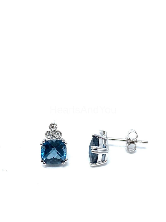 1ct Cushion Cut Simulated Blue Topaz Petite Stud Earrings 14k White Gold Plated