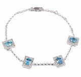 7ct Oval Cut Blue Topaz Stylish Women Chain Bracelet 14k White Gold Finish