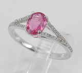 2ct Oval Cut Pink Sapphire Split Shank Engagement Ring 14k White Gold Finish