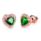 2ct Heart Cut Green Emerald Halo Heart Shape Stud Earrings 14k Rose Gold Finish