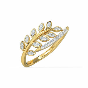 1.3ct Engagement Ring Round Diamond Leaf Design Cocktail 14k Yellow Gold Finish