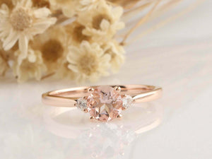 1ct Round Cut Peach Morganite Engagement Ring Diamond Trilogy 14k Rose Gold Over