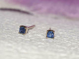 0.4ct Stud Earrings Asscher Cut Blue Sapphire Solitaire 14k Yellow Gold Finish