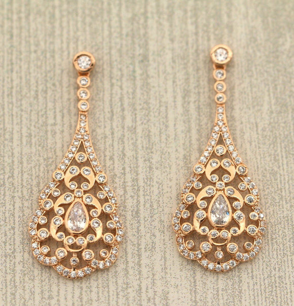 2ct Pear Cut VVS1 Diamond Elegant Royal Women Drop Earrings 14k Rose Gold Finish