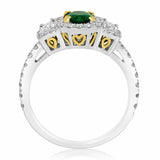 2.5ct Oval Cut Green Emerald Engagement Ring Halo Trilogy 14k White Gold Finish