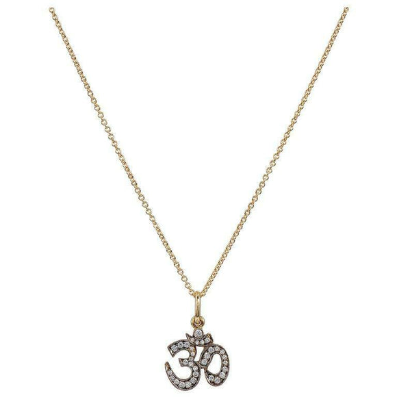 0.9ct Round Cut VVS1D Diamond Pendant Om Religious 14k Yellow Gold Over NO CHAIN