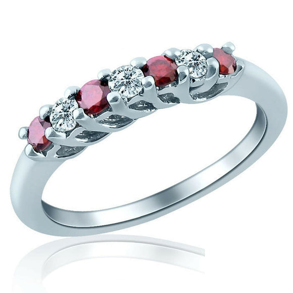 0.4ct Round Cut Pink Ruby Wedding Band Ring Anniversary 14k White Gold Finish