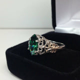 1ct Marquise Cut Green Emerald Wide Filigree Engagement Ring 14k White Gold Over