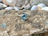 1.22ct Engagement Ring Round Cut Blue Aquamarine Solitaire 14k White Gold Finish