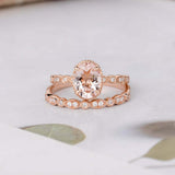 2.3ct Oval Cut Morganite Engagement Ring Milgrain Bridal Set 14k Rose Gold Over