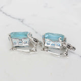 2Ct Emerald Blue Aquamarine Diamond Art Deco Stud Earrings 14K White Gold Finish