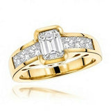 2Ct Emerald Cut Diamond Bezel Set Solitaire Engagement Ring 14K Yellow Gold Over