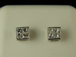 0.3ct Princess Cut VVS1D Diamond Stylish Stud Earrings 14k White Gold Finish