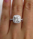 2.5Ct Cushion Cut VVS1/D Diamond Accent Halo Engagement Ring 14K White Gold Over