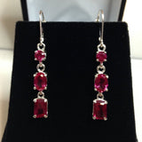 4ct Emerald Oval Round Cut Pink Ruby Drop Earrings Women 14k White Gold Finish