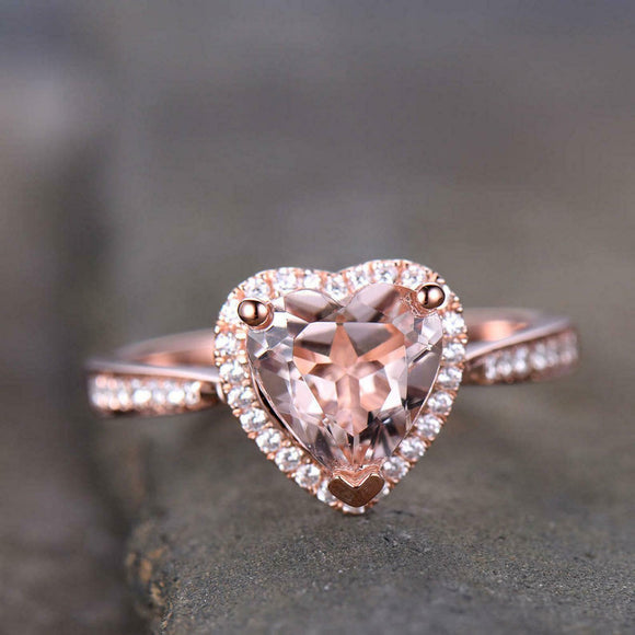 2ct Engagement Ring Heart Cut Morganite Diamond Accent Halo 14k Rose Gold Finish