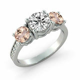 2ct Round Cut Diamond Morganite Three Stone Engagement Ring 14k White Gold Over