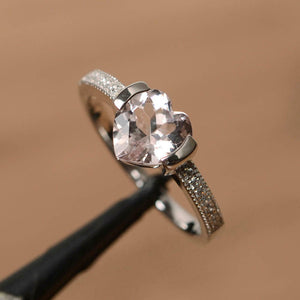 1ct Heart Cut Morganite Solitaire with Round Accent Ring 14k White Gold Finish