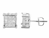 2ct Princess Cut VVS1 Diamond 3D Cube Design Stud Earrings 14k White Gold Finish