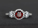 2ct Round Cut Red Garnet Engagement Ring 14k White Gold Finish Trilogy Diamond