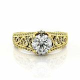 2.6ct Round Cut Diamond Engagement Ring 14k Yellow Gold Finish Art Deco Filigree