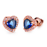 2ct Heart Cut Blue Sapphire Halo Heart Shape Stud Earrings 14k Rose Gold Finish