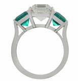 2ct Asscher Diamond Engagement Ring Trilogy Emerald Accents 14k White Gold Over