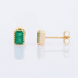 1.5ct Stud Earrings Green Emerald Cut Solitaire Design 14k Yellow Gold Finish