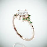 3Ct Cushion Cut Diamond Engagement Ring 14K Rose Gold Finish Emerald Accents