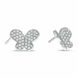 2ct Stud Earrings Round Cut Diamond Butterfly Design 14k White Gold Finish