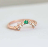 1ct Round Cut Green Emerald Engagement Ring 14k Rose Gold Finish Crown Tiara