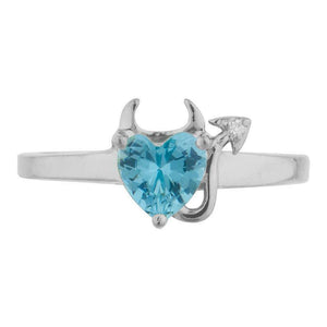 1ct Engagement Ring Heart Cut Blue Topaz Devil Solitaire 14k White Gold Finish